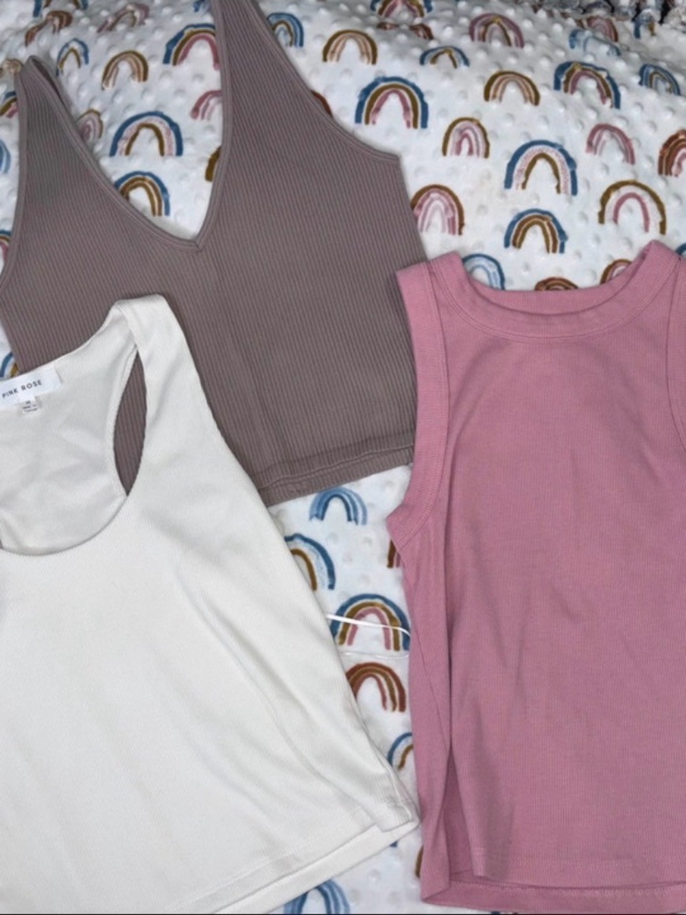 Pink Rose, Old Navy, Forever 21 Ribbed Tank Top - White, Mauve, Dusty Rose Lot